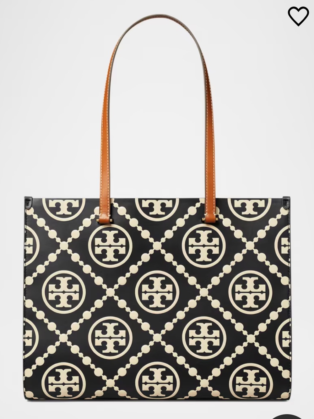 New! Tory Burch T Monogram Embossed Contrast Cream & Black Logo Leather Tote Bag - Picture 12 of 12